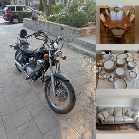 MaxSold Auction: This auction features Yamaha Motorcycle, Upholstered Seating, Rugs, Linens, Occasional Tables, Lamps, Dining Table, Chairs, Crystal Barware, Dinnerware, Serving Pieces, Bakeware, Small Kitchen Appliances, Bedding, Bedroom Suite, Framed Art, Kids Games, Planters, Books, Home Decor, Hand Tools, Office Supplies,  DVDs  and much much more!