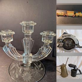 MaxSold Auction: This online auction features antique metal toys, novelty teapots, doll house furniture,  Occupied Japan figurine collection, decorative plates, Avon bottle collection, antique sewing machine, teacup/saucer sets, power tools, cookie jars, Depression glass, crocks, fishing gears, costume jewelry, games, vintage toys, steins, art glass, Carnival glass, Bunnykins, and more!