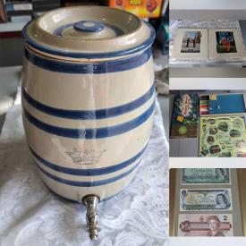 MaxSold Auction: This online auction features banknotes, coins, vinyl records, DVDs, Science Fiction books, games, video game systems & games, cameras, stamps, hand tools, jewelry making supplies, vintage books, crocks, small kitchen appliances, toys, perfume bottles, beauty appliances, S&P shakers, sports trading cards, stained glass lamp, transferware, vintage bottle, costume jewelry, vintage tins, and more!
