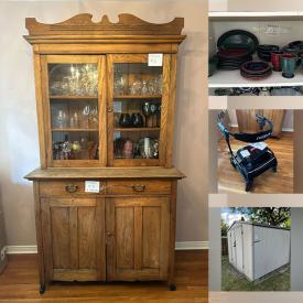 MaxSold Auction: This online auction features antique wall cabinet, home health aids, NIB wheelchair, modern table lamps, art glass, kitchen work table, area rug, chest freezer, teacup/saucer sets, blue & white china, small kitchen appliances, tub chair, craft supplies, puzzles, women’s clothing & shoes, costume jewelry, sewing machines, office supplies, garden art, BBQ grill, gazebo, garden tools, and more!