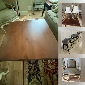 MaxSold Auction: This online auction features art glass, art pottery, milk glass, small kitchen appliances, bed linens, table lamps, Andrew Wyeth prints, bar stools, exercise barre, area rug, bergere chairs, reading glasses, and more!