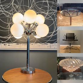 MaxSold Auction: This online auction features MCM sputnik table lamp, lucite chairs, tubular chrome chairs, postmodern Z desk lamps, teak furniture, area rug, vintage standing ashtray, Coca-Cola collectibles, MCM Lucite chandelier, camera & lens, and more!