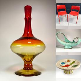 MaxSold Auction: This online auction features art glass, decanters, vintage stoneware, vintage Fat Lava, art pottery, vintage Art Deco pitcher, Fenton glass, vintage ashtrays, Blue Mountain pottery, vintage planters, and more!
