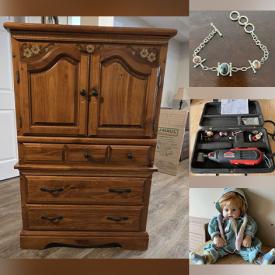 MaxSold Auction: This online auction features silver & pearl jewellrey, vintage vanity, art & craft supplies, fitness gear, Boyds Bears, stained glass chandelier, office supplies, games, puzzles, desk & chair, pet products, fabric, costume jewelry, small kitchen appliances, collector plates, power tools, Depression glass, art glass, yarn, garden tools, winter village houses, video games, inside doors, and more!