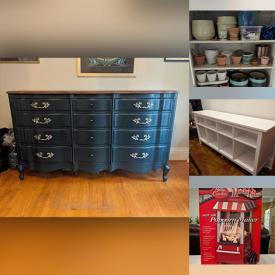 MaxSold Auction: This online auction features jewelry-making supplies, planters, Lego sets, pet products, games, bud vase collection, teacup/saucer sets, dessert trays, cube storage, beauty products, office supplies, floating shelves, Art Deco vanity, new beauty products, perfume bottle, DVDs, vinyl records, and more!