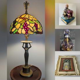 MaxSold Auction: This online auction features stained glass lamps, art glass, perfume bottle, art pottery, cookie jar, original oil painting, metal art piece, Evesham, trinket boxes, Bernhard Rohne art, antique sculptures, vintage Lafton shakers, vintage wood carving, vinyl records, and more!