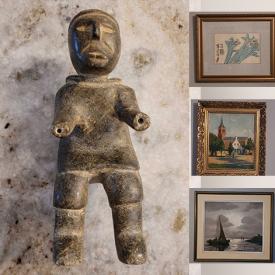 MaxSold Auction: This online auction features original framed wall art, Chinese lacquer wall panels, figural lamps, art glass, soapstone carvings, antique fire dog, zither, sports collectibles, Buddha statues, aluminum boats, and more!