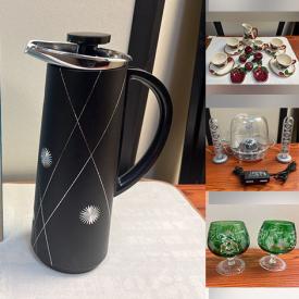 MaxSold Auction: This auction features Cloisonne Eggs, Tea Set, Books, Perfume, Speakers, Vases, Leather Vest, Plates, Jewelry, Barbie, Candleholders, Watches, Curlers, Purses, Framed Wall Art,
Stemware and much much more!