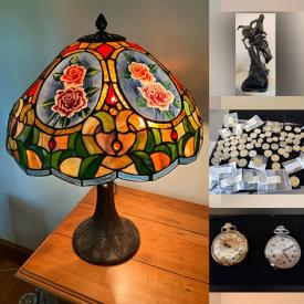 MaxSold Auction: This online auction features coins, collector plates, Belleek, antique floor console radios, gilt framed artwork, parlor chairs, Waterford crystal, art glass, stained glass lamps, die cast vehicles, secretary writing desks, area rugs, vintage Byers’ Choice, TVs, electric fireplace, banknotes, bronze sculptures, natural root wood table, roll-top desk, gold, sterling, & costume jewelry, watches, cedar chest, cuckoo clocks, massage chair, teacup/saucer sets, baby grand piano, power & hand tools, vinyl records, rolling tool chests, small kitchen appliances, metal shelving, and much, much, more!!!