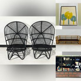 MaxSold Auction: This online auction features home staging furnishings including MCM stereo cabinet, live plants, antique painted desk, milk glass, patio furniture, faux antlers, perfume bottles, area rugs, sectional sofa, Fenton glass, cube storage shelf, art glass, Lucite pedestal table base, planters, industrial tables, rattan furniture, decorator pillows, office supplies, glass waterfall table, cowhide rugs, vinyl records, MCM bar stools, and more!