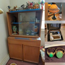 MaxSold Auction: This online auction features silver, gold, & costume jewelry, watches, stained glass lamps & panel, snorkeling gear, art glass, art pottery, decorative plates, Roseville pottery, Ukrainian style eggs, painted leaves, stereo components, vinyl records, mandolin, office supplies, desks, Wade figurines, cameras, sewing machines, trivet collection, vintage Pyrex, uranium glass, pet products, vintage postcards, McCoy pottery, patio furniture, power & hand tools, hardware, vintage typewriters, art supplies, garden tools, lawnmower, perfume bottles, coins, and much, much, more!!!
