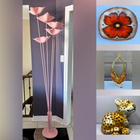 MaxSold Auction: This online auction features vintage tulip lamp, art glass, art pottery, MCM Maurice Chalvignac lamp, Castelli pottery, teacup/saucer set, vintage Pyrex, MCM sunburst clock, home electronics, vinyl records, sewing machine, Chinese planter, Fat Lava pottery, Roseville pottery, and more!