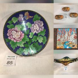 MaxSold Auction: This online auction features area rug, glass paperweights, glass figures, Art Deco candlesticks, perfume bottle, oil lamps, Disney collectibles, Depression glass, vintage ashtrays, Longaberger basket, antique Noritake dishes, decorative plates, vintage ginger jar, vintage Talavera pottery, novelty teapots, vintage Pyrex, Indigenous artwork, vintage cloisonne beads, art books, art pottery, and more!