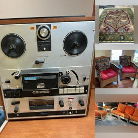 MaxSold Auction: This online auction features area rugs, metal/glass tables, wood/fabric furniture, dragonware, barware, vintage brass chandelier, vintage novelty shell lamps, milk glass, stereo components, room dividers small kitchen appliances, patio furniture, drafting table, vintage brass collectibles, perfume bottles, antique trunks, vintage secretary desk, art supplies, printer, computer, vintage ice box, puzzles, games, vintage books, chimenea, and more!
