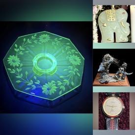 MaxSold Auction: This online auction features uranium glass, Art Deco lamp, gold, sterling, & costume jewelry, metal wall art, MCM mirror, Pokemon cards, vintage sand art, snuff bottle, Swarovski jewelry, Art Deco statue, Lladro figurines, Bill Reid artwork, cameo collection, Mexican death mask, vintage Tiffany-style lamp, display plate, trinket dish collection, art glass, stained glass window, designer watches, vintage carved jadeite, antique bottles, and more!