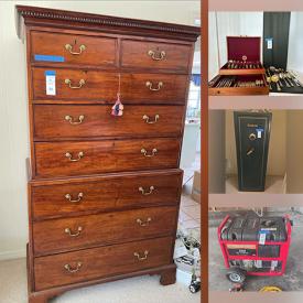 MaxSold Auction: This online auction features dining tables & chairs, Evesham, children’s books, toys, vintage costume dolls, canning jars, flatware, antique books, vintage decorative plates, Depression glass, costume jewelry, outerwear, Lladro figurines, wooden carvings, small kitchen appliances, collector plates, art glass, planters, patio furniture, generator, garden tools, hand tools, fitness gear, games, office supplies, camping & fishing gear, Sentry firearm safe, printers, desk & chair, TVs, and much, much, more!!!