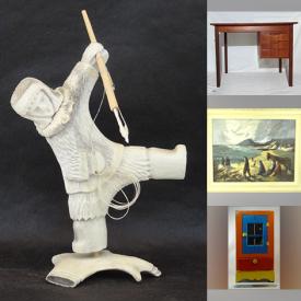 MaxSold Auction: This online auction features teak desk & chair, vintage Sputnik chandelier, Art Deco TV lamp, RC components, Inuit artwork, Rosenthal Christmas plates, art glass, art pottery, Blue Mountain pottery, model kit, pottery miniatures, vintage watches, and more!