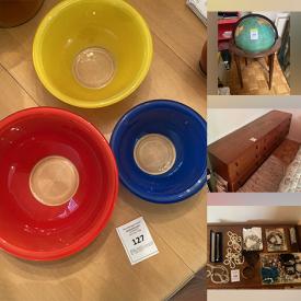 MaxSold Auction: This online auction features lawnmowers, CDs, teacup/saucer sets, antique cabinet, art glass, harmonicas, vintage camera, cookie jars, souvenir spoons, Carnival glass, vintage Sadler, TV, stereo components, vintage books, craft supplies, vintage Pyrex, decanter, outerwear, Wade figurines, art pottery, Sentry safe, waterfall dresser, Disney collectibles, perfume bottles, costume jewelry, watches, women’s clothing, Avon bottles, vinyl records, children’s books, skis, and more!