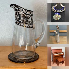 MaxSold Auction: This online auction features sectional sofa, Art Deco lamps, art glass, puzzles, vintage Morton pottery, teacup/saucer sets, fabric, vintage buttons, vintage books, vintage pump organ, Hall pottery, decanter, BBQ grill, pressure washer, garden tools, patio furniture, vintage recorders, ukulele, dulcimer, accordion, djembe drum, Ladro figurine, small kitchen appliances, barstools, art books, cookie jar, small kitchen appliances, exercise equipment, sewing machine, and much, much, more!!!