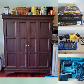 MaxSold Auction: This online auction features leather furniture, camping gear, sewing supplies, small kitchen appliances, games, toys, fabric, pet products, jewellery supplies, chaise lounges, power & hand tools, garden tools, upright piano, snowboard, and more!