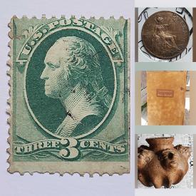 MaxSold Auction: This online auction features stamps including German, Canada, US, Airmail, and tarot cards, coins, vintage books, Pez dispensers, art pottery, and more!