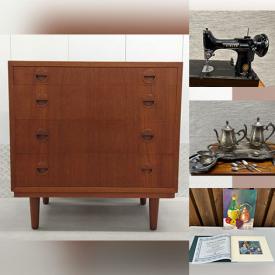 MaxSold Auction: This online auction features MCM stools, men’s shoes, sports trading cards, teak furniture, air compressor, costume jewelry, antique toys, comics, art pottery, acrylic waterfall table, vinyl records, sewing machine, fabric, women’s clothing, and more!