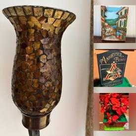 MaxSold Auction: This online auction features bar mirrors, metal signs, candle scones, art glass, wreaths, Tesla rims, mini-snow globes, chaise lounge, and more!\n