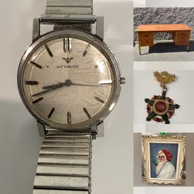MaxSold Auction: This online auction features vintage vinyl records, vintage Mexican silver jewelry, gold & costume jewelry, watches, stone carving, vintage tins, coins, antique coins, vintage desk & chair, wood cubby shelving, leather furniture, Rikki Ducornet print, wood mask, vintage cameras, art glass, stereoc components, The Beatles collectibles, vintage books, games, vintage cameras & accessories, quilt, and more!