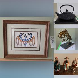 MaxSold Auction: This online auction features snuff bottles, transferware, wooden display stands, Flow Blue porcelain, Egyptian papyrus artwork, Austin production figurines, Swarovski figurines, NAO figurines,  coin collection, Patrick R. Logan prints, Jackson Beardy prints, fishing gear, cast iron teapot, cylinder records, art glass, hand tools, vinyl records, antique typewriter, art pottery, toys, costume jewelry, sports trading cards, tribal mask, RC airplane trainer, area rug, costume jewelry, secretary desk, video games, and much, much, more!!!