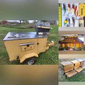 MaxSold Auction: This online auction features vintage postcards, vintage book, CDs, garden tools, potters wheel, vintage tool, fishing gear, kerosene lanterns, bike, pet products, stained glass pool light, electric stove, golf clubs, wicker furniture, vintage hot dog cart, club chairs, and more!\n