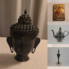 MaxSold Auction: This online auction features art pottery, art glass, Chinoiserie cabinets, Byzantine icon wall plaques, brass buddhas, glass top tables, leather couch, metal figures, brass wall plates, Chinese warrior figurines, minerals, clay teapot, Hummel, antique biscuit barrel, wood carvings, trinket boxes, snuff bottles, perfume bottles, wall masks, decorative plates, puzzles, art books, and more!