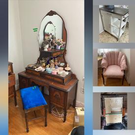 MaxSold Auction: This online auction features stair lift, collectible teapots, teacup/saucer sets, decorative plates, office supplies, art pottery, stereo system, Mid-Century wardrobe, retro dinette set, small kitchen appliances, vintage cameras, antique dresser, vintage vanity, trinket box collection, vintage hat collection, women’s clothing, Art Deco vanity, sewing machine, costume jewelry, vintage Hoosier-style cabinet, bike, and more!