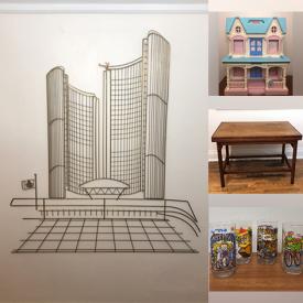 MaxSold Auction: This online auction features metal wall art, MCM room divider, Avon spice jars, wicker bar cart, brass collectibles, bookend collection, vintage toys, doll house, art pottery, vintage pink sink, sports trading cards, garden art, planters, women’s clothing & footwear, milk glass, Blue Willow china, art glass, Hoselton figurine, vinyl records, costume jewelry, stained glass lamp, Randy Knott art, antique windows, and more!