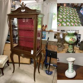 MaxSold Auction: This online auction features vintage display cabinet, vintage quilts, vintage settee, vintage chairs, small kitchen appliances, NIB security cameras, oil lamps, wheelchair, NIB sink, Belleek, area rug, electric fireplace, sports collectibles, Depression glass, fishing gear, teacup/saucer sets, Willow Tree figures, antique books, art glass, brass collectibles, crock, and much more!