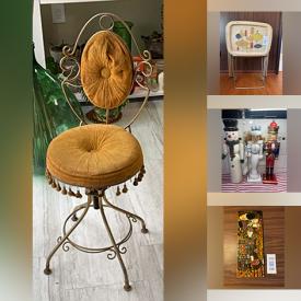 MaxSold Auction: This online auction features trinket boxes, decorative plates, flatware, vintage Pyrex, vintage tins, Weller Pottery, art glass, Lladro bells, art pottery, toys, Jasperware, perfume bottle, games, vintage mirrors, snack sets, vintage vanity chair, Sadler teapots, teacup/saucer sets, women’s clothing, craft supplies, small kitchen appliances, watches, Evesham, Coca-Cola collectibles, planters, silver & costume jewelry, vintage Corning ware, vintage room divider, Bunnykins, Belleek, nutcrackers, and more!n