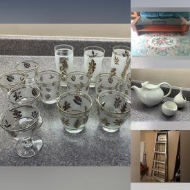MaxSold Auction: This online auction features Blue Mountain pottery, small kitchen appliances, mirror, antique chair, glass/stone tables, ladders, teak/glass tables, hand tools, hardware, area rug, and more!