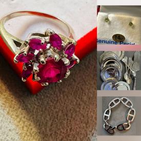 MaxSold Auction: \"This online auction features gold & costume jewelry, sterling silver jewelry, NIB ceiling lights, coins, sports collectibles, speakers and more!\"