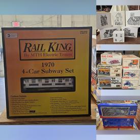 MaxSold Auction: This online auction features new doll house, model kits, lead figures, Cat’s Meow buildings, train sets, mantel clocks, pen collection, friction cars, die-cast vehicles, Hess trucks, B&G Christmas plates, 56 village buildings & accessories, and train collectibles including engines, cars, transformers, switches, track, buildings, trestles, books, magazines, & accessories, and much, much, more!!!