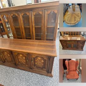 MaxSold Auction: This online auction features double pedestal dining table & chairs, area rugs, bar stools, wingback armchairs, curio cabinets, patio furniture, planter, mirrors, Tricia Romance prints, Swarovski figurine, costume jewelry, designer wallets, and more!