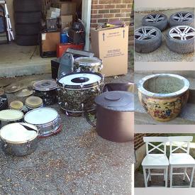 MaxSold Auction: This online auction features rims & tires, planters, sports trading cards, drum kit, power & hand tools, storage totes, yarn, decorative plates, new sunglasses, CDs, vinyl records, DVDs, NIB ceiling fan, vintage trunk, puzzles, stone carving, men’s clothing, and more!