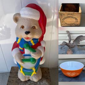MaxSold Auction: This online auction features vintage Pyrex, antique oil lamp, watch parts, video game system, vintage buttons, vintage tins, McCoy pottery, MCM lamps, DVDs, Blue Mountain pottery, vintage car emblems, garden art, antique wood boxes, quadrocopters, marbles, inflatables, and more!