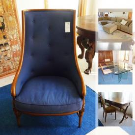 MaxSold Auction: This online auction features furniture including an all-glass dining room table, leather recliner, antique writing desk and chair, sectional sofa and IKEA Billy bookcases; decor including Asian and Indian tapestries, Dhurrie carpet from India and area rugs; exercise equipment including a Sole treadmill, Parabody weight machine, Nordic Track, weights and an exercise bike. Other items include a projector screen, luggage, LG 43" Smart TV, pottery, garden tools, extension ladded, Cuisinart blender, Krups coffee maker and much more!