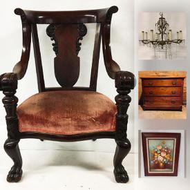 MaxSold Auction: This online auction features Trestle Side Table, Painted Child's Crown Rocker, Brass Bamboo Teaspoons, English Royal Crown Derby, Pair Carnival Glass Candleholders and much more!