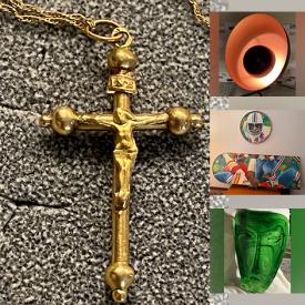 MaxSold Auction: This online auction features gold & costume jewelry, teacup/saucer sets, art glass, quilts, stained glass suncatcher & panels, vintage oil paintings, Art Deco table lamp, jadeite, art pottery, Norval Morrisseau print, and more!