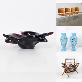 MaxSold Auction: This online auction features MCM chairs, art glass, vintage Mexican tiles, cuckoo clock, vintage carriage clock, Fenton glass, vintage Lava lamp, vintage butler tray table, area rug, and more!
