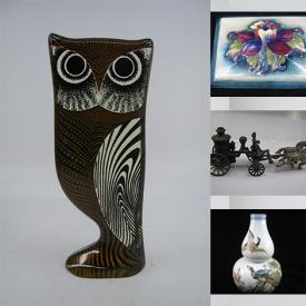 MaxSold Auction: This online auction features art pottery, vintage decanter, art glass, teacup/saucer set, vintage Le Creuset, Indigenous artwork, stereoscopic vision set, soapstone carving, vintage auto manuals, wood carvings, vintage camera, decorative plates, vintage ink wells, Jasperware, vintage bottles, vintage postcards, vintage bicycling patches, area rugs, horse brass, stamps, buttons, puzzle, game, sports collectibles, Moorcroft, and more!