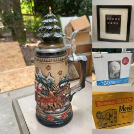 MaxSold Auction: This Charity/Fundraising Online Auction features collector steins, Precious Moments, craft supplies, beaded chandelier, vintage skies & skates, cookie jar, fairy houses, Fitz & Floyd collectibles, DVDs, power tool, rocking horse collection, small kitchen appliances, kids’ costumes, Halloween inflatable, and more!