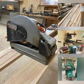 MaxSold Auction: This online auction features cabinet doors, plywood, benches, hardware, industrial factory carts, spindles, drill press, TradeMaster table saw, wood lathe, Rvelex tenon machine, vintage Pepsi cooler, and much, much, more!!!!!!!!!