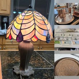 MaxSold Auction: This online auction features art pottery, planters, Majolica plate, Fiestaware, Cricut programs, vintage buttons, children’s books, garden art, silver, gold & costume jewelry, art glass, Blue Mountain pottery, Depression glass, vintage books, collector plates, stained glass lamp, and more!