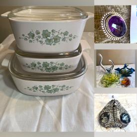 MaxSold Auction: This online auction features sleigh bed, art glass, vintage Pyrex, fossils & crystals, stone carvings, Hoselton sculpture, thimble collection, brass collectibles, silver, gemstone, & costume jewelry, Blue Mountain pottery, angel collection, Wilton cake pans, kids’ musical instruments, toys, Red Rose figurines, vintage Avon bottles, and more!